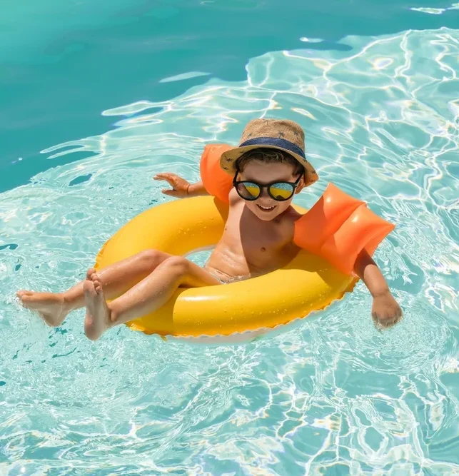 Boy Swimming And Playing In A Pool