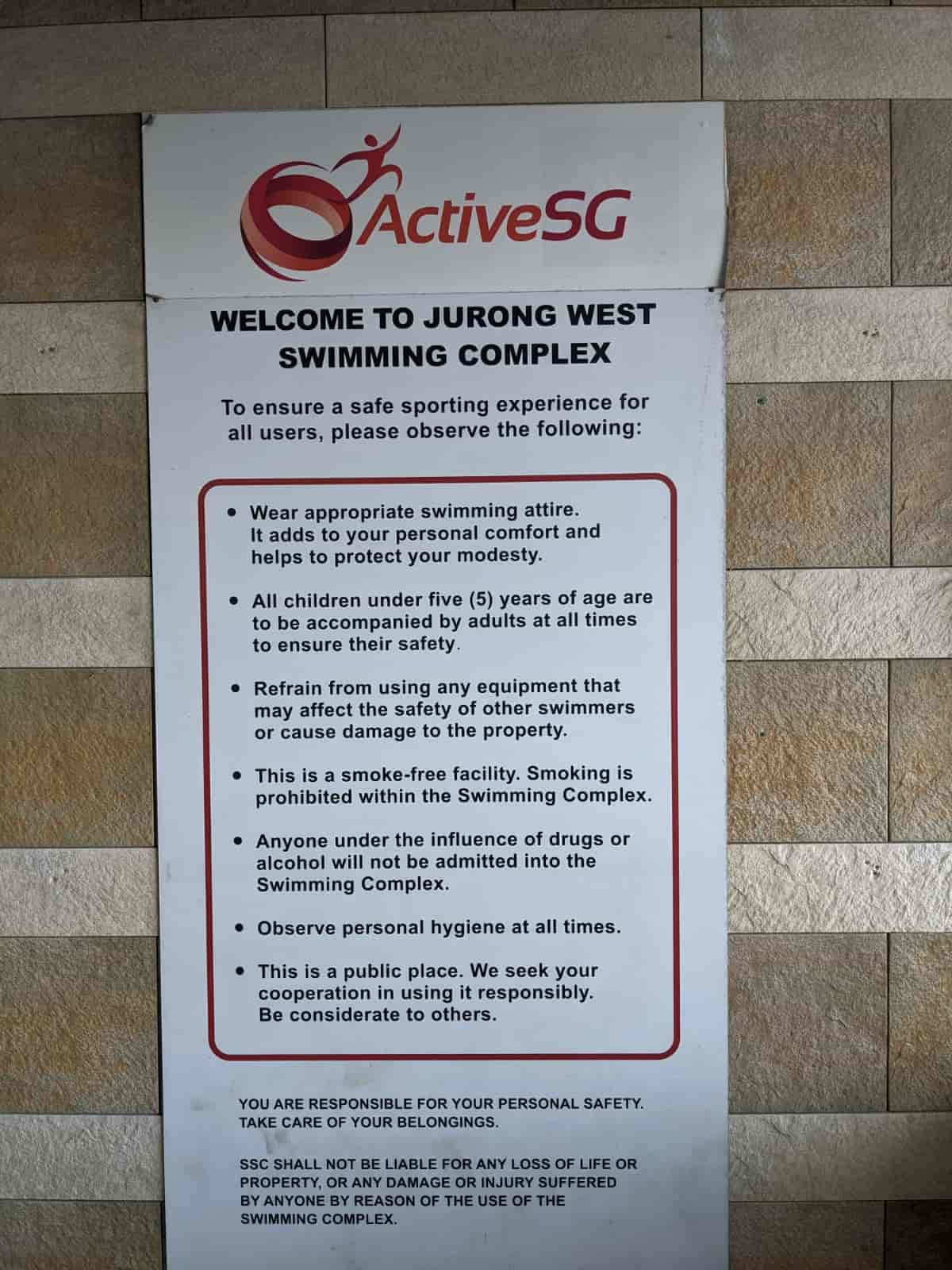 Rules and Regulations - Jurong west swimming complex